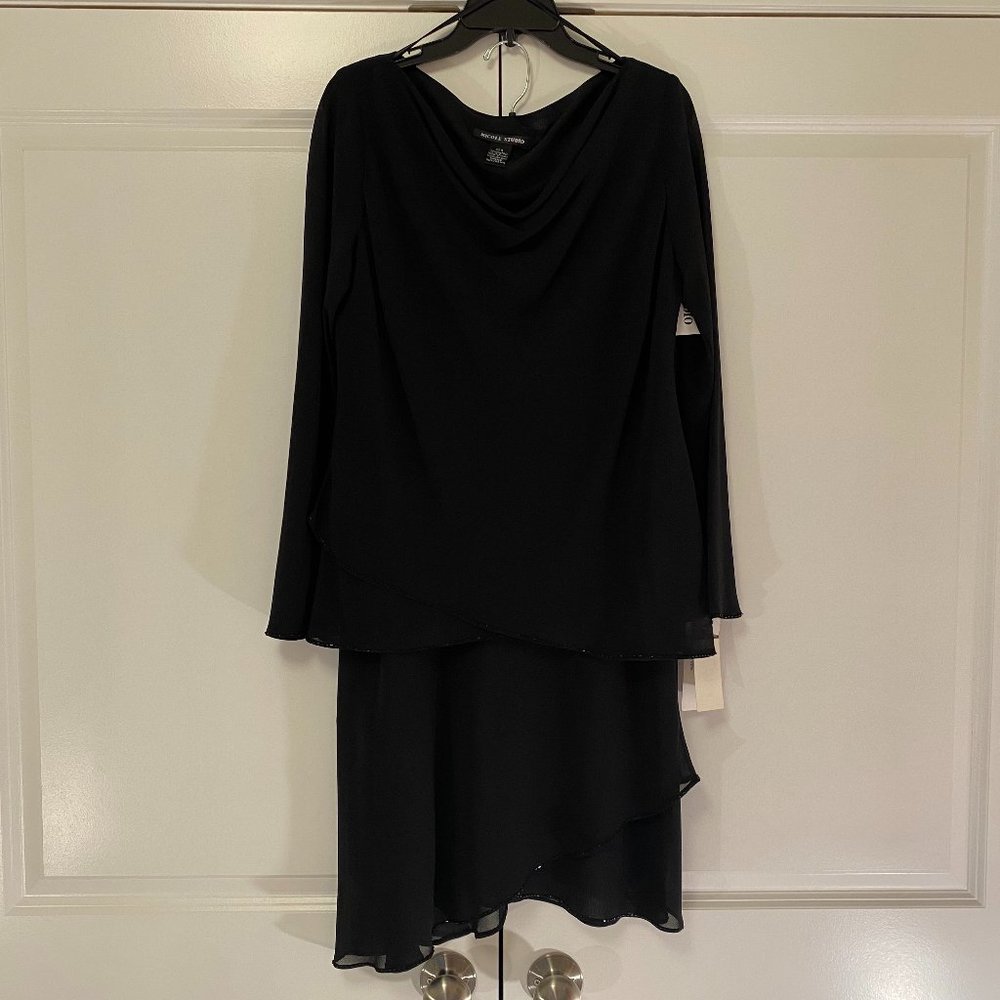 Nicole Studio New York, Elegant 2-Piece Set in Black w/Beaded Trim, Size 14, NWT